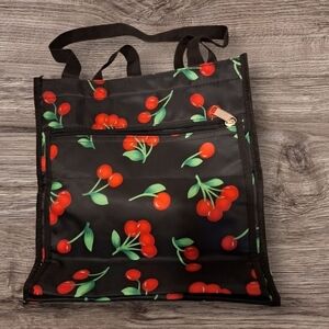 Black Cherry Zipper Tote Bag with Coin Purse